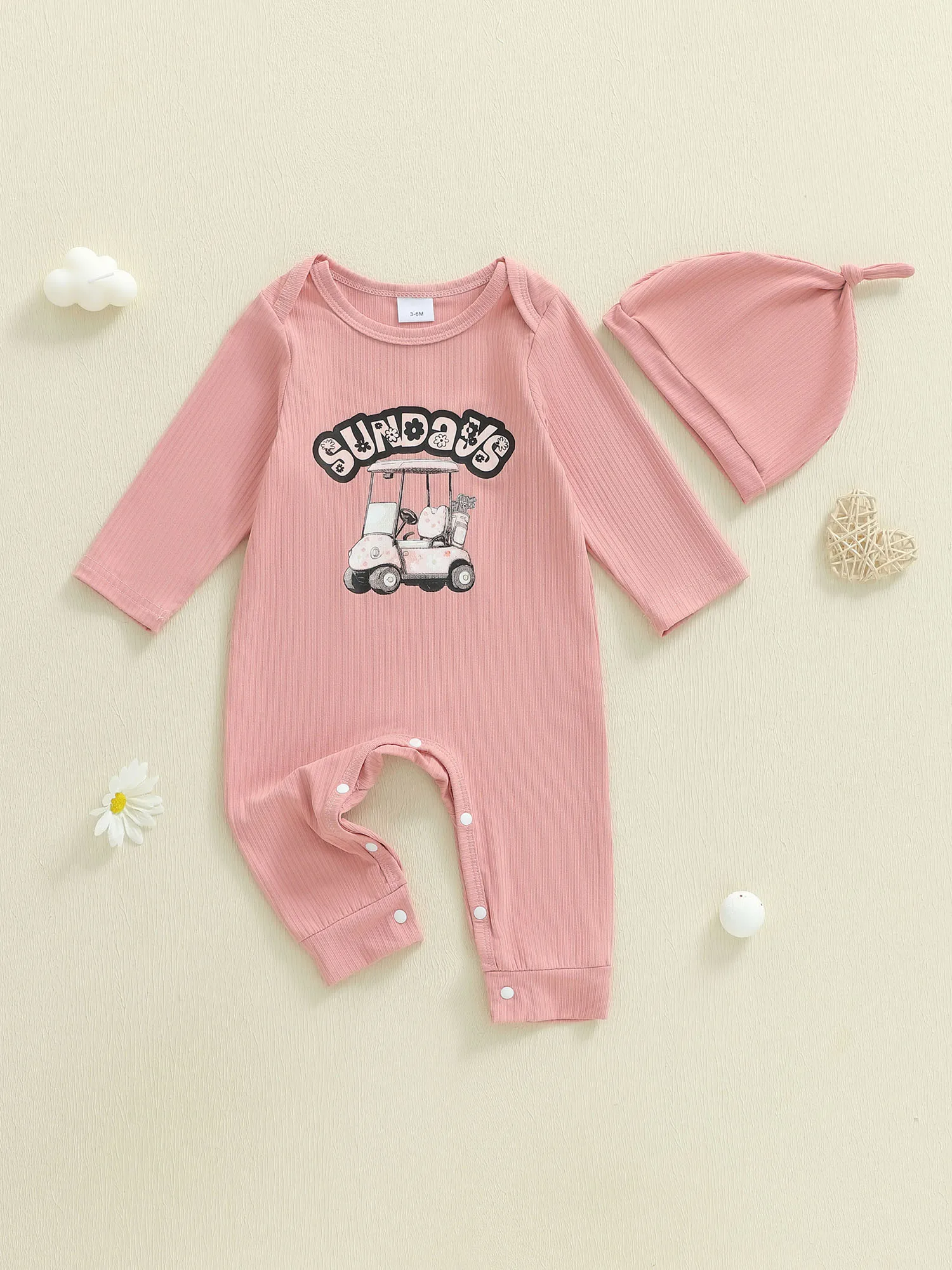 

Осенняя одежда для маленьких девочек, комбинезон с длинными рукавами и кепкой в рубчик с круглым вырезом и кепкой, комплект из 2 предметов