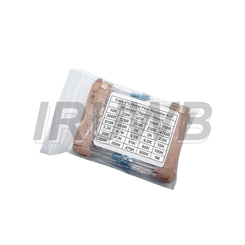 300 قطعة 1/4 واط 1/2 واط 1 واط المقاومة مجموعة 1% معدن مقاوم من غشاء مجموعة متنوعة 10R-1 متر أوم 30 أنواع * 10 قطعة = 300 قطعة
