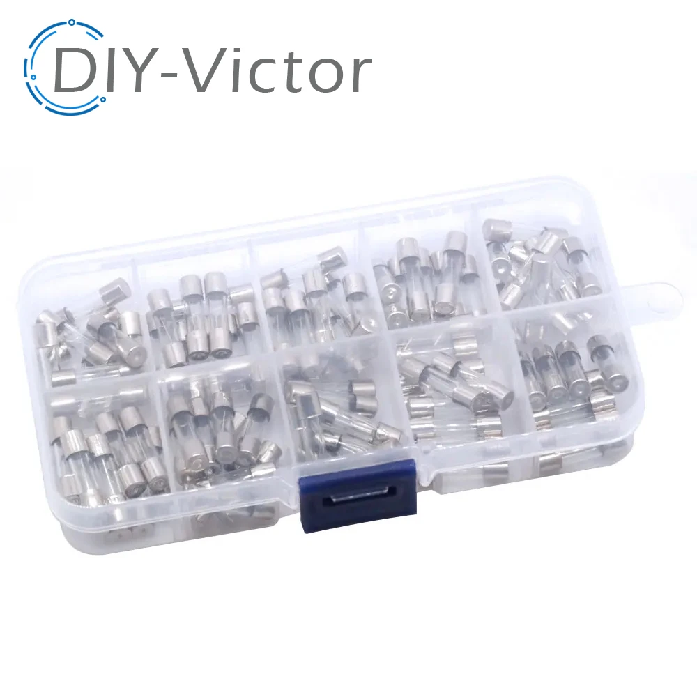 100pcs/Set 5x20mm 5*20mm Glass Fuses 0.5/1/2/3/4/5/6/8/10/20A 250V Each 10Pcs Quick Blow Glass Tube Fuse Assorted Kits Fast-blow