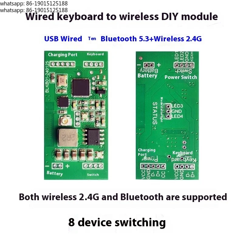 Wired to Wireless Keyboard Converter - Bluetooth/2.4G Dual Mode DIY Module for Multi-Device Mechanical Keyboards