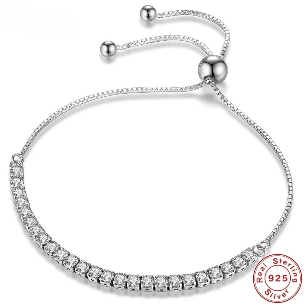 Armband aus 925er-Sterlingsilber, elegantes Zirkon-Tennis-Zirkon-Kristall-Armband für Damen, modisch, schlicht, Verlobung, Hochzeit, Glam