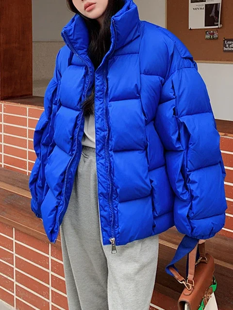 여성용 겨울 재킷 루즈핏 스트릿웨어 따뜻한 푸퍼 코트 솔리드 패션 여성 지퍼 다운 재킷 2025 여성 코튼 의류