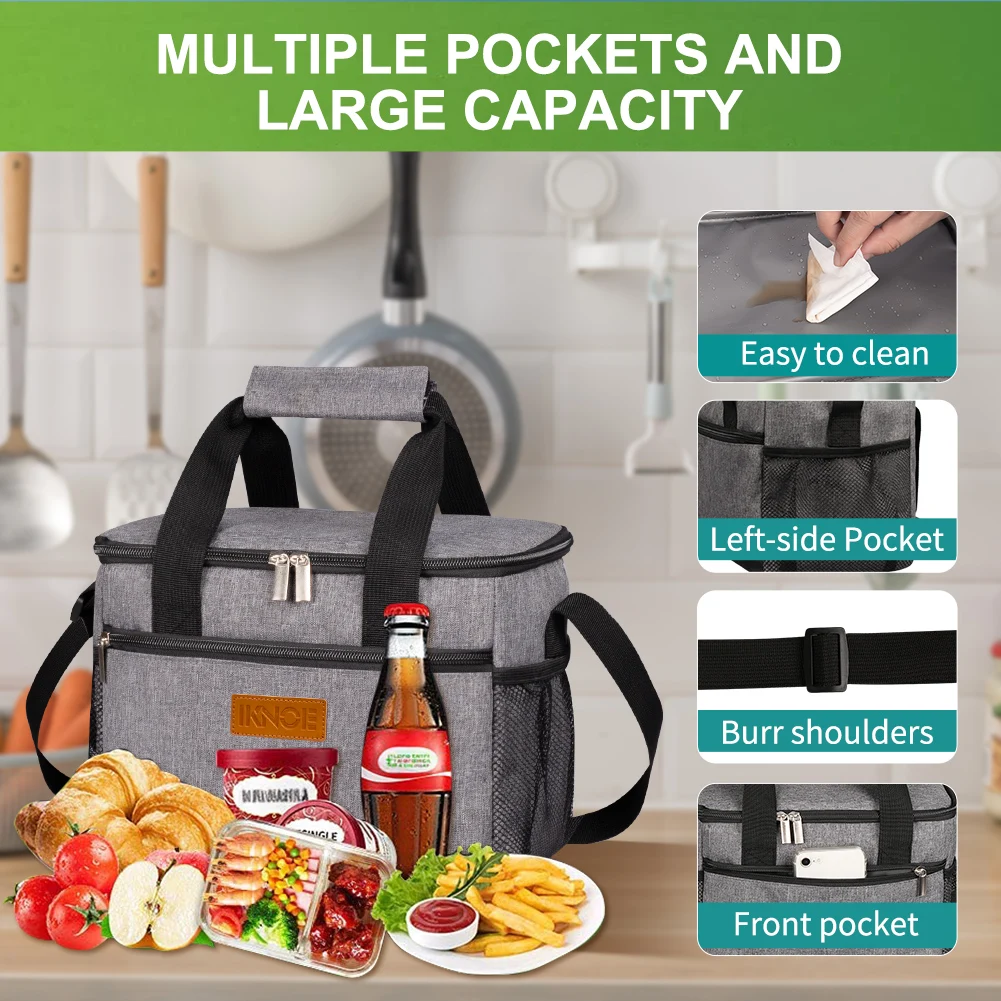1 Stück wiederverwendbare Lunchtasche, isolierte Lunchbox für Arbeit, Büro, Picknick, Strand, weicher Kühler, Kühltasche, Cross-Body für Männer und Frauen – Detail 4