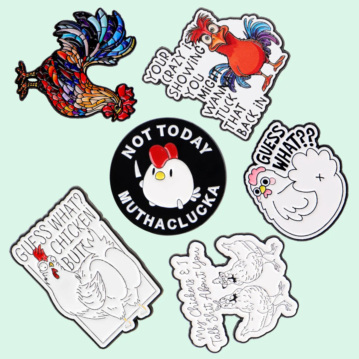 Set de 6 Broches Esmaltados con Citas de Pollos, de Metal, para Mochila, Sombrero, Bolso, Solapa, para Hombres y Mujeres, Colección de Joyería de Moda, Regalos