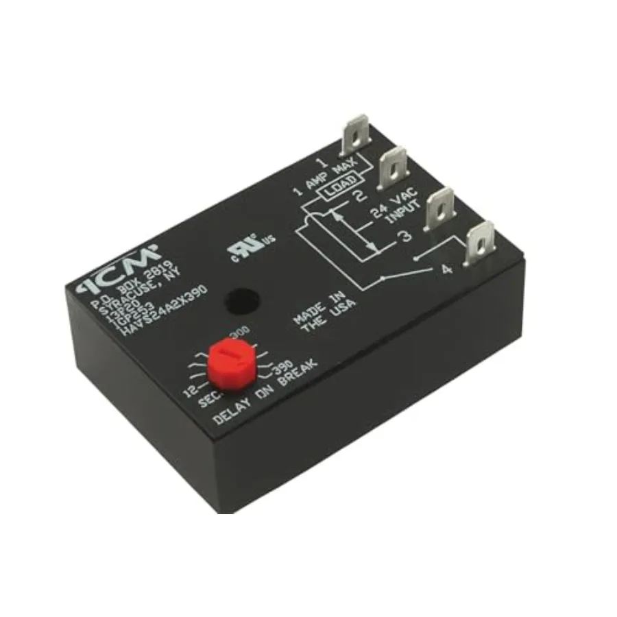 

ICM253 Adjustable Fan Delay Timer Post-Purge Off Delay Control 12 390 Second Adjustable Delay 18 30 VAC UL Recognized HVAC Blow