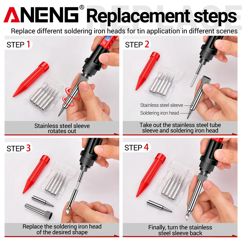 ANENG SL106 Digital Electric Soldering Iron 60W with Adjustable Temperature 180°C~520℃ US Plug Ceramic Heating Core Welding Tool