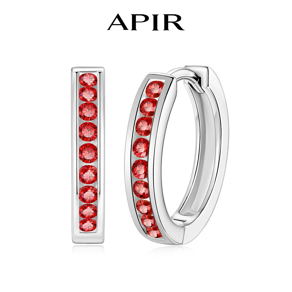 

APIR Lab-grown Ruby Hoop Earrings for Women 925 Sterling Silver Hypoallergenic Huggie Hoops Party Daily Accessories Jewelry Gift
