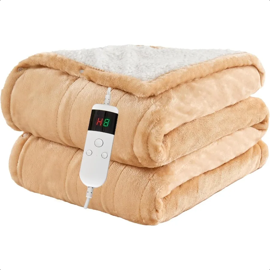 

Электрическое одеяло с подогревом, мягкое фланелевое одеяло с подогревом и 8-часовым автоматическим выключением, 10 уровней быстрого нагрева, моющийся шерпа, он