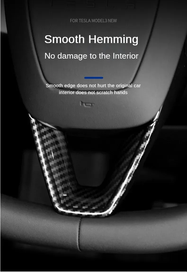 Lenkrad-Patch für Tesla New Model Y Juniper 2025 YL 2026, Modell 3, Highland U-förmige Schutzhülle, Zieraufkleber, ABS-Kohlefaser – Detail 5