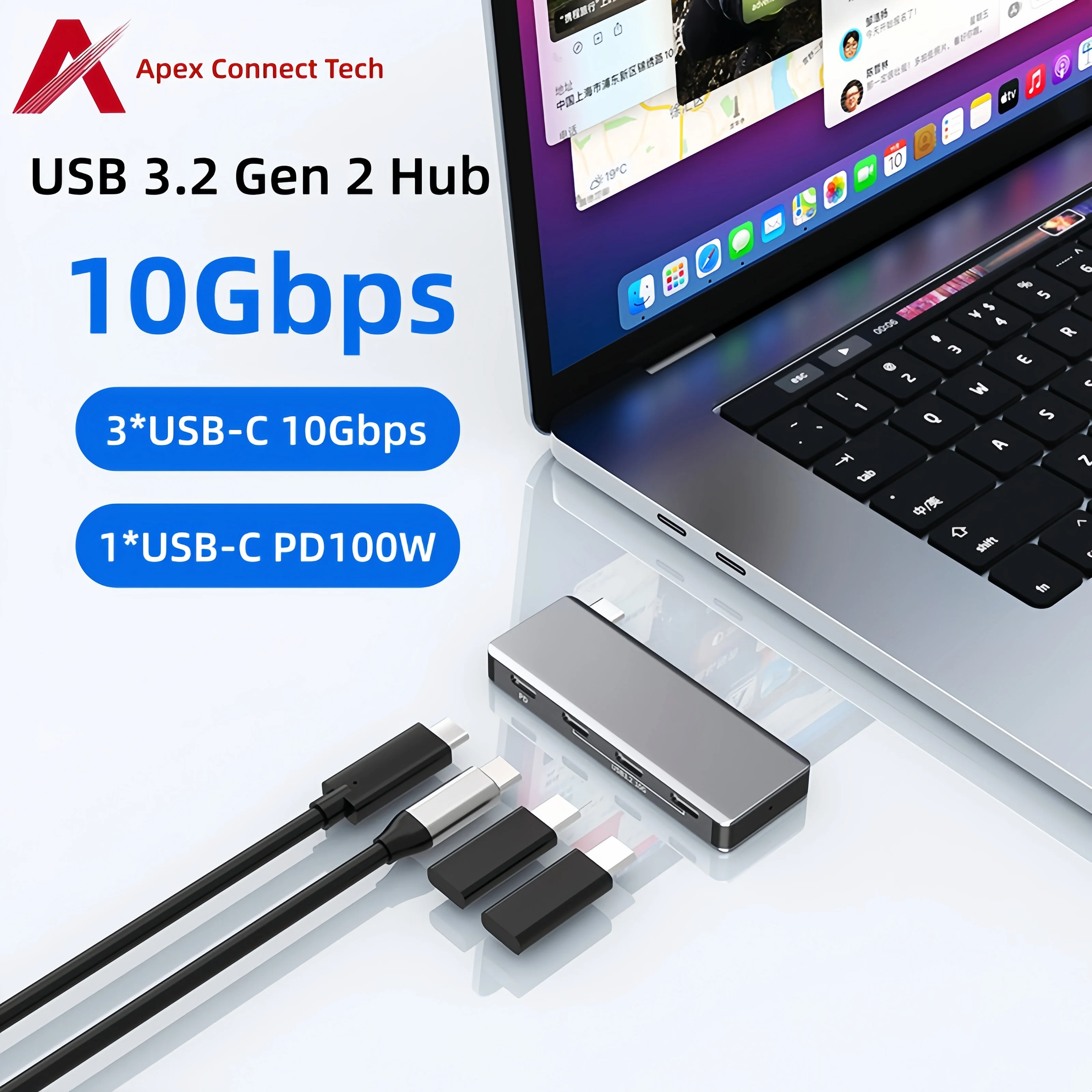 

Концентратор USB C, 4 порта 3,2 Gen 2, 10 Гбит/с, PD 100 Вт, разветвитель типа C с зарядкой 4 в 1 USB C — Type C для MacBook Pro, ноутбука, iPad, телефона