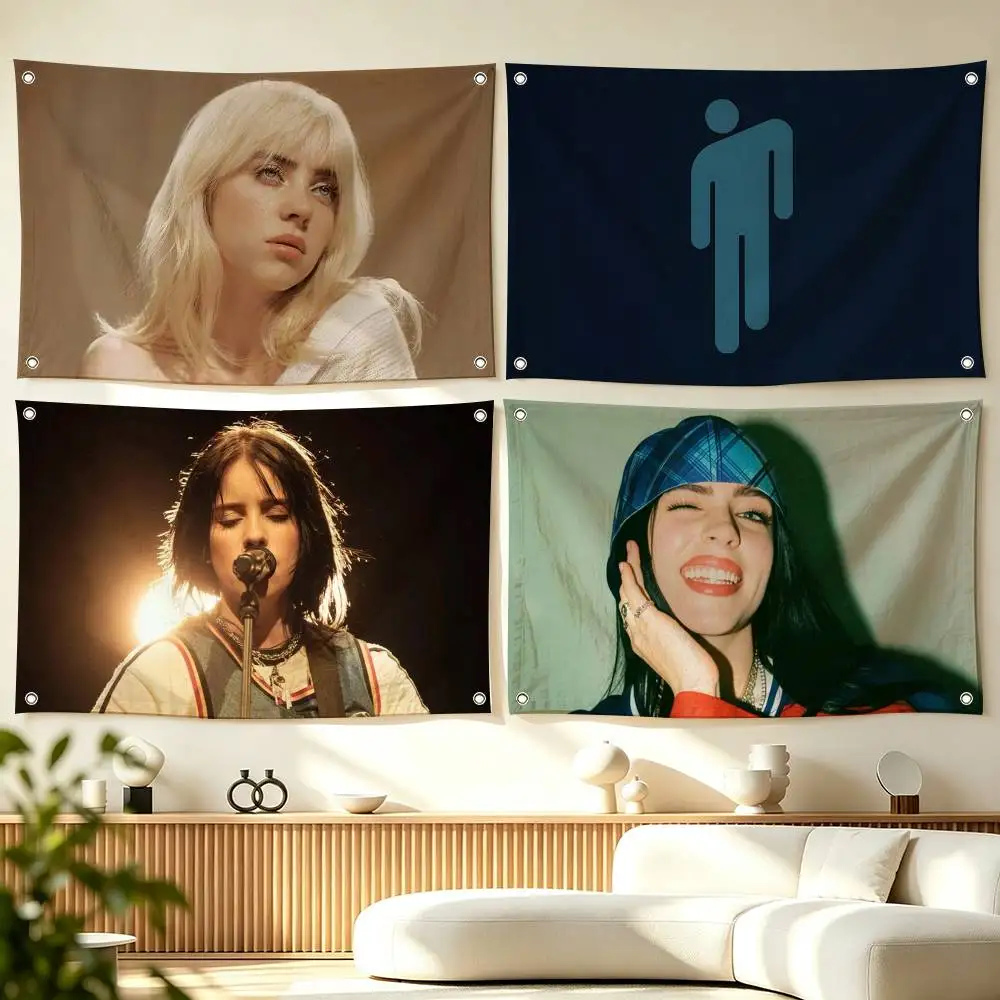 B-Billie Eilish Pop Singer  Flags for Bedrooms Home Decor Items Outdoor Decors Garage Decoration Flaga