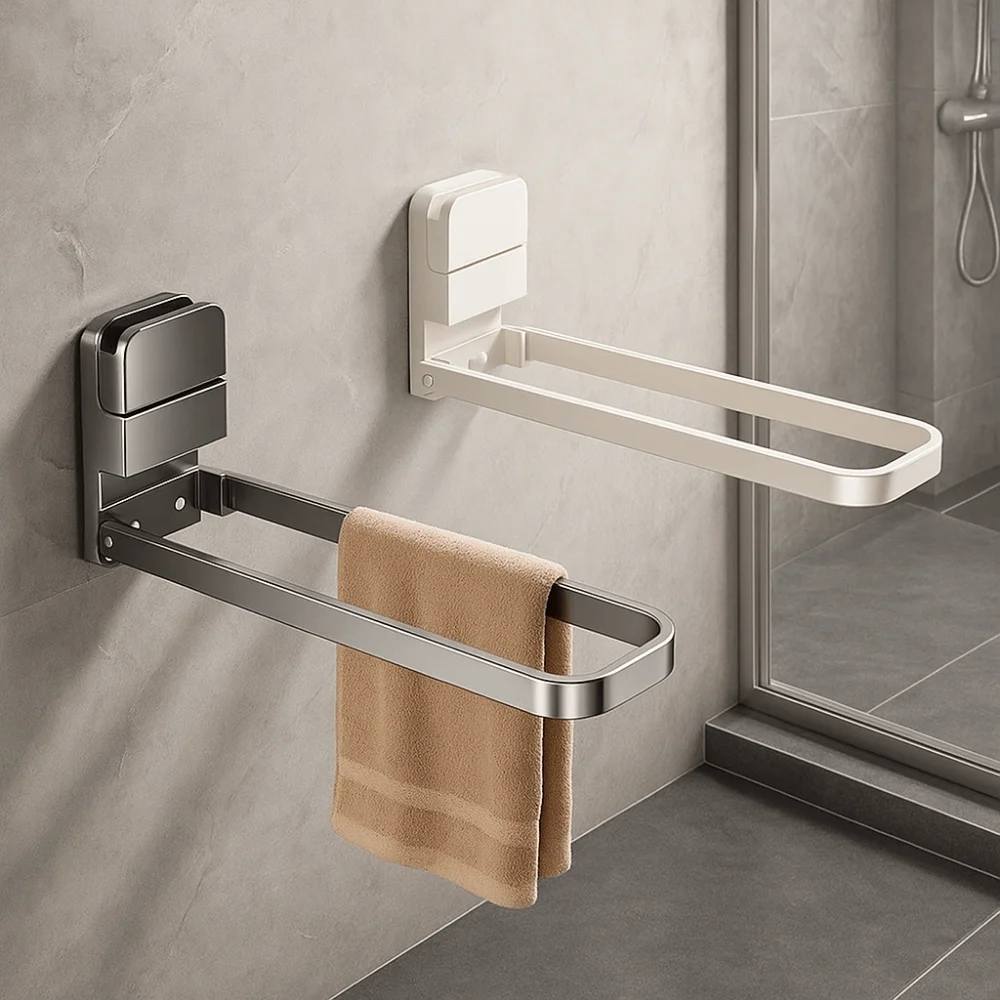 

Carbon Steel Suction Cup Towel Hanger Damage-Free Easy Installation Folding Towel Rack Space Saving Compact Design