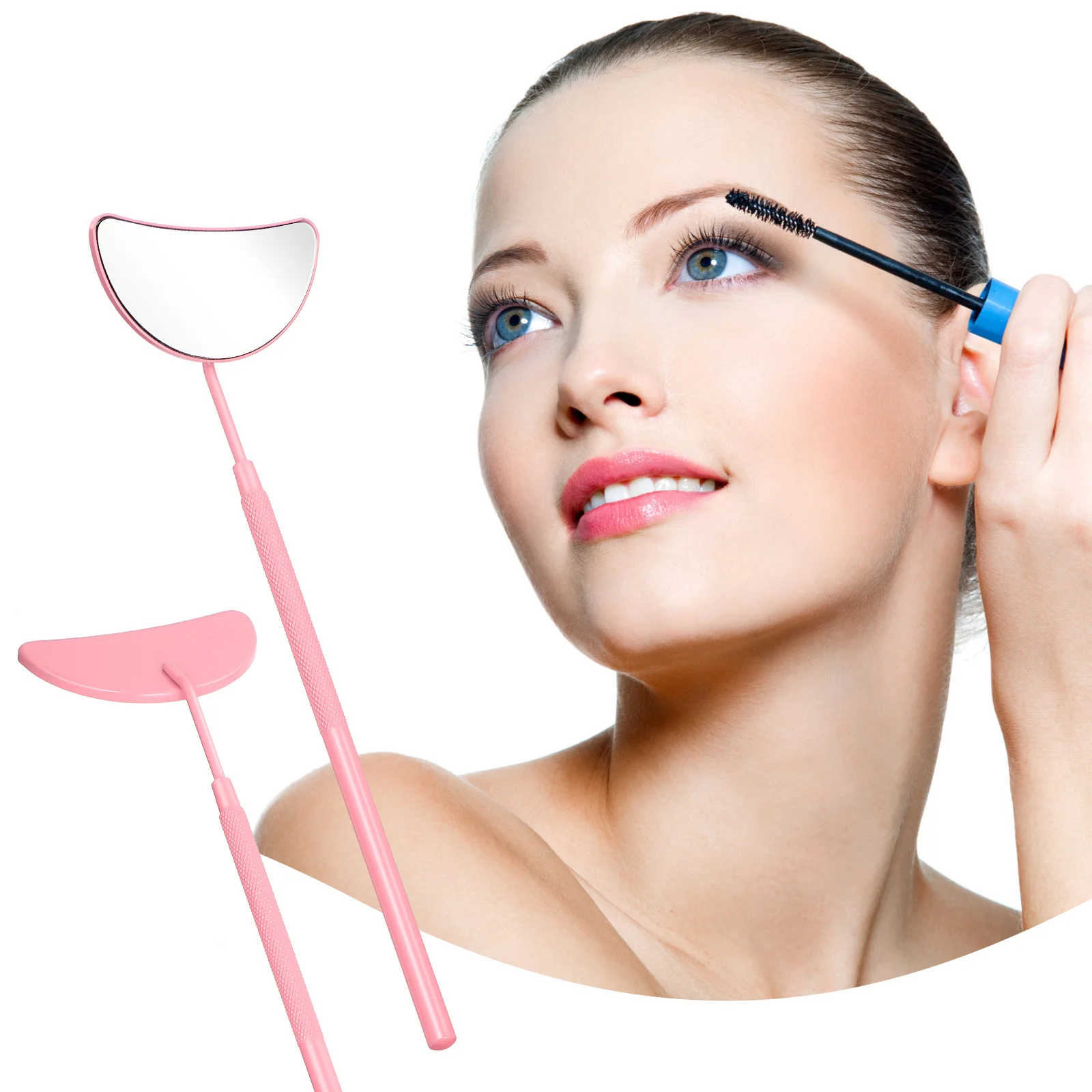 

2Pcs Handheld Eyelash Mirror Professional Extension Tool Fog-Resistant Glass Lens Non-Slip Textured Handle Salon Lash