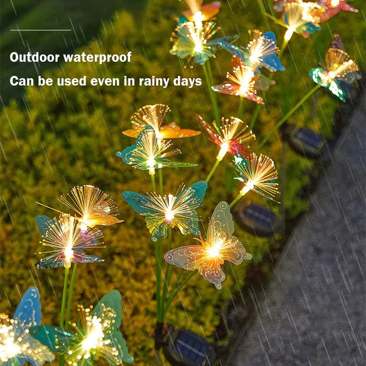 LED Butterfly Solar Fiber Optic Light Waterproof Rechargeable Outdoor GardenGround Lawn Light Landscape Decoration Solar Light