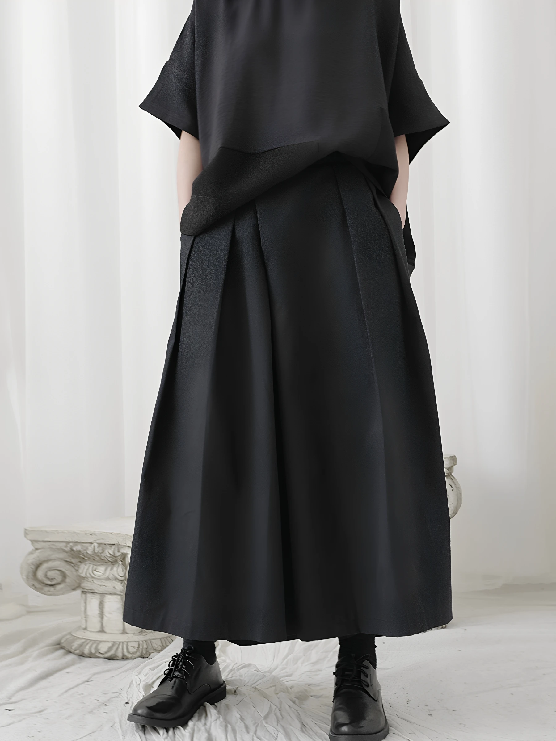 High Waist Loose Wide Leg Pants Skirt Pants Women's Autumn Casual Pants Asymmetrical Dark Style Seven-Foot Length