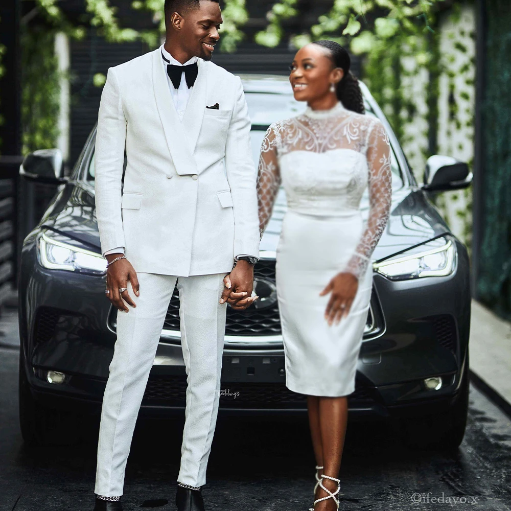 

YiMinpwp White Wedding Suits for Men Blazer Sets Double Breasted New Design Lapel Costume Homme Mariage Groom Tuxedo Jacket Pant