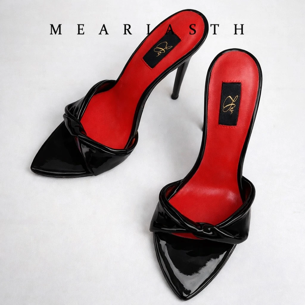 

Women's Black Mules 12CM Super High Stiletto Heels Fashion Pointed Toe Slip-on Sandals Bowknot Design for Party Evening Dress