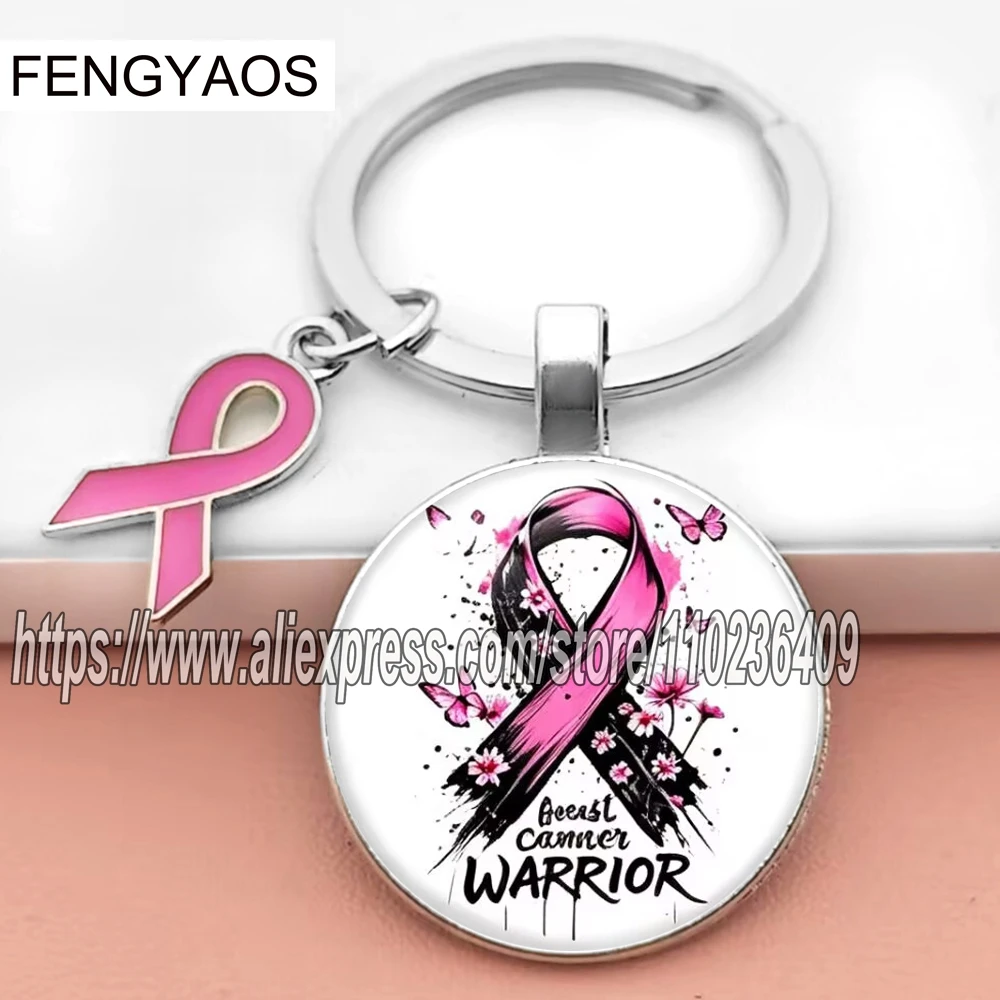 Breast Cancer Awareness Keychains for Women Pink Ribbon Key Chains Public Welfare Inspirational Gift