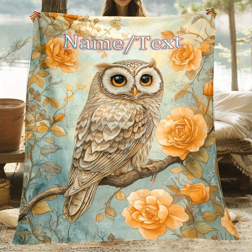 1-teilige, bequeme, individuell bedruckte Flanelldecke mit Eulenmotiv und modernem Tiermotiv, geeignet für alle Jahreszeiten, leicht
