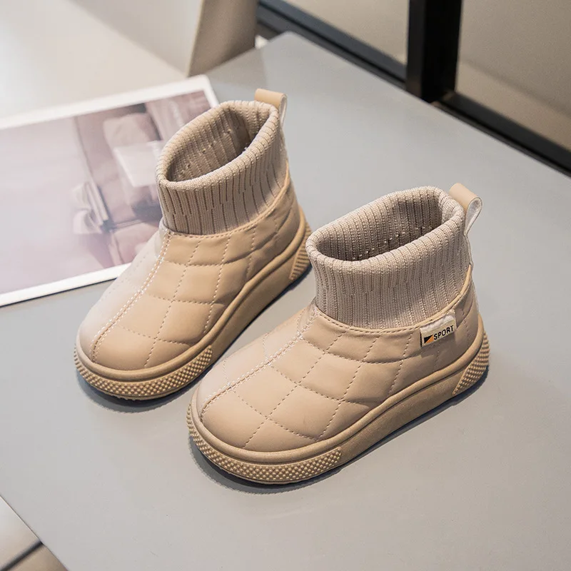 Stivali da neve Stivaletti Scarpe invernali resistenti all'acqua in pelle PU per ragazze Scarpe antiscivolo rosa beige calde Taglia 26-37