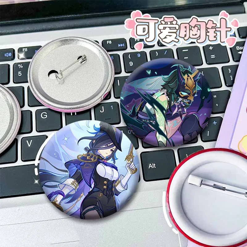 Genshin Impact Game Circular Brooches on Backpack Clothes Accessories Cute Cartoon Kachina Yunjin Albedo Round Badge Jewelry Pin
