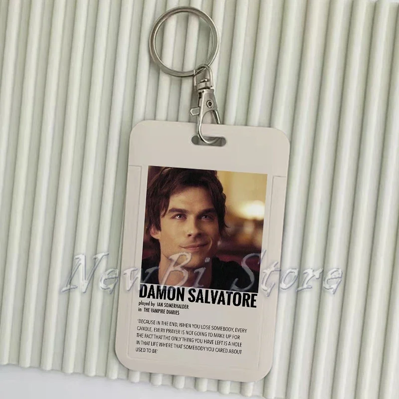 Popular The Vampire Diaries Keychain Card Holder Damon Elena Stefan Keychains Holders Bank Bus ID Credit Cards Key Ring Chains