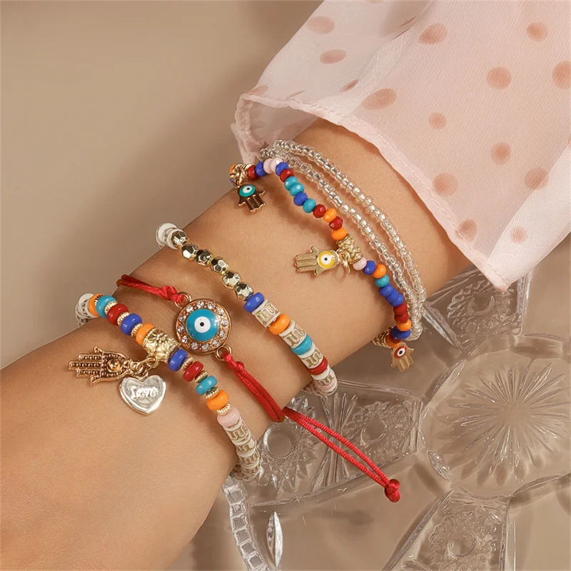 Aihua Bohemian Kristall türkisch glücklich blau Auge Armband Armreif für Frauen Gold Farbe Kette Armband Set Vintage Boho Schmuck Geschenke – Detail 15