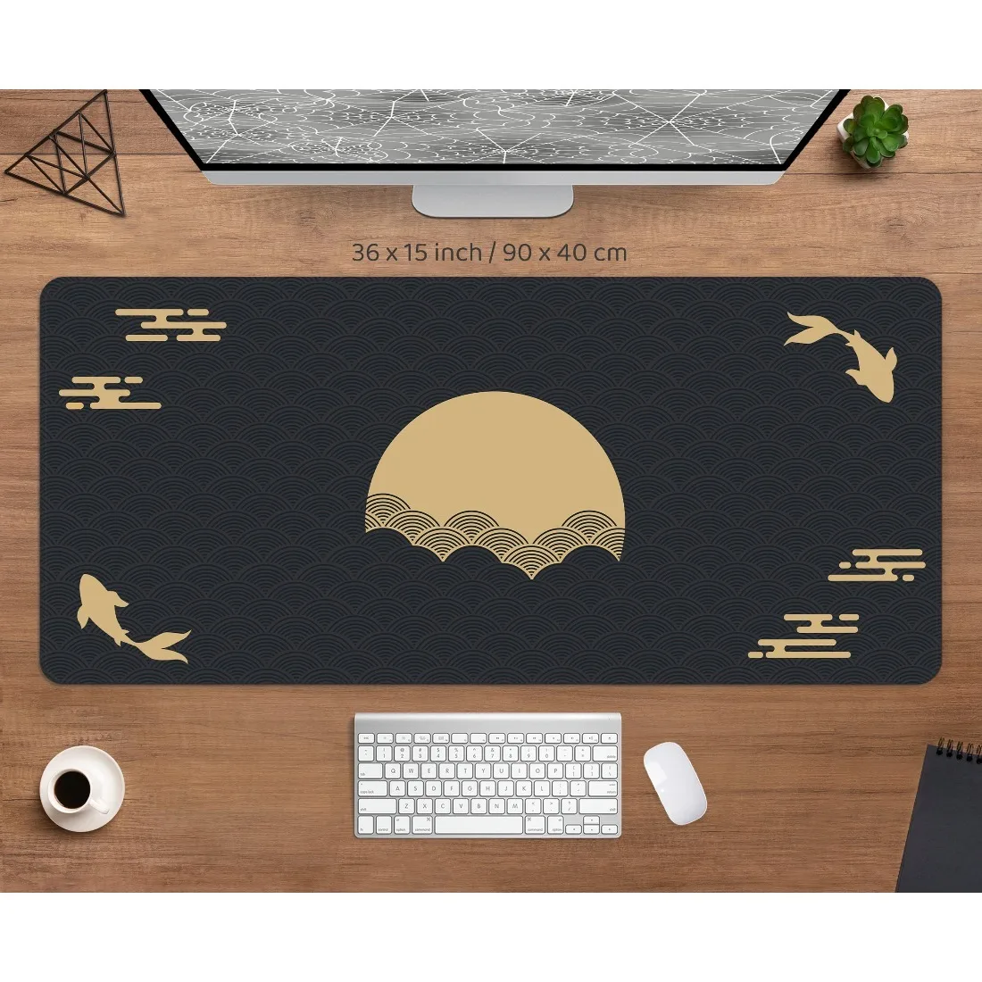 

Desk Mat Black & Gold Mousepad Koi Fish Sun Cloud Japan Art Seal Sunrise Dark Sunset Large XXL Mouse Pad Gaming Deskmat