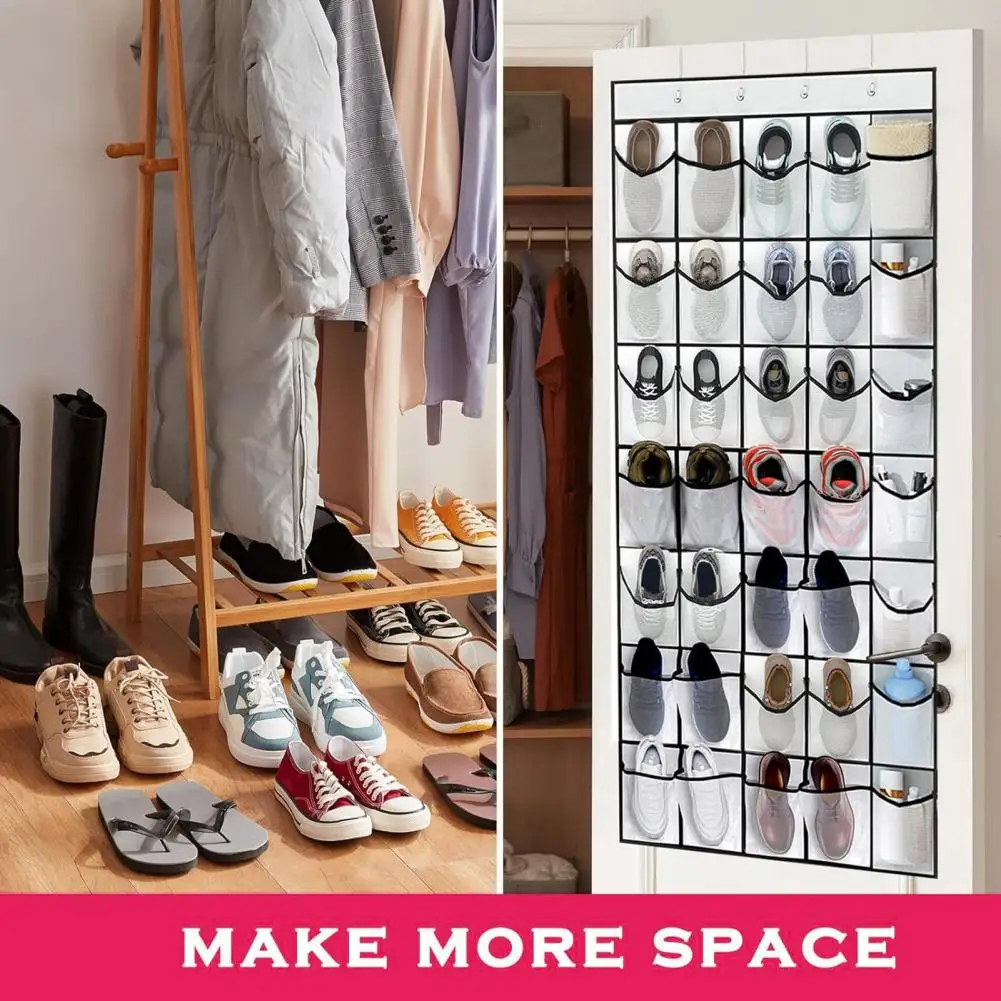 Shoe Storage Bag 35 Compartments Large Capacity Shoe Rack Simple Installation Door Hanging Shoe Organizer With 4 Hooks Set