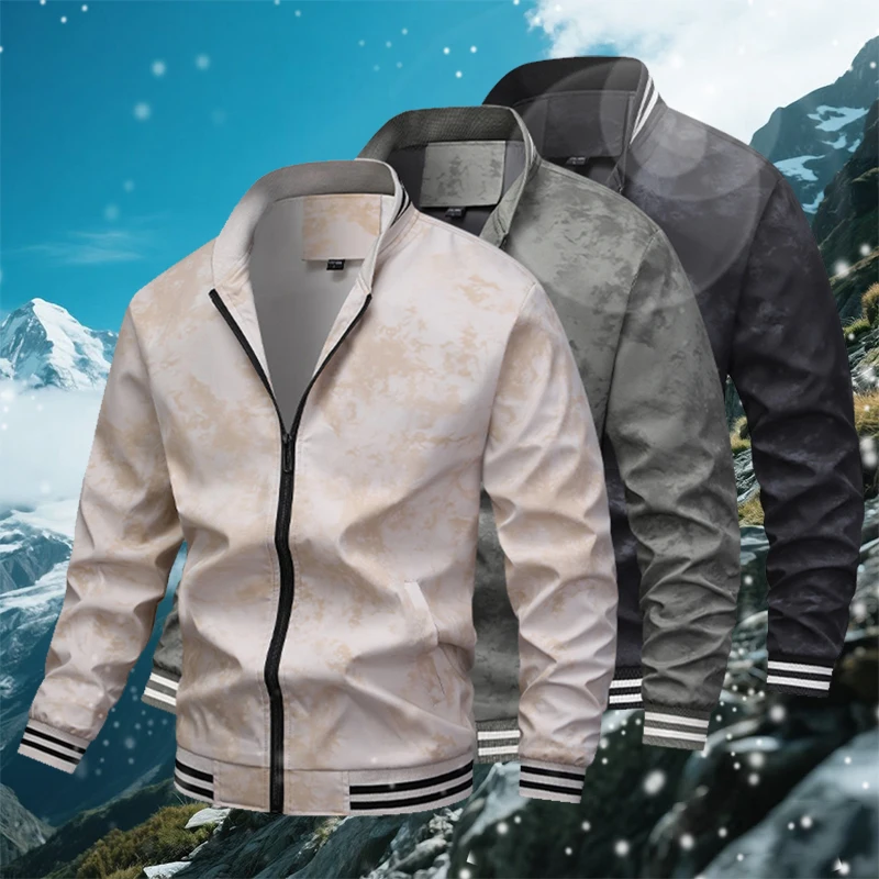 

Autumn Baseball Collar Short Loose Solid Color Jackets Men's Business Casual Thin Coat Trend Digital Print Jacket Men Clothing