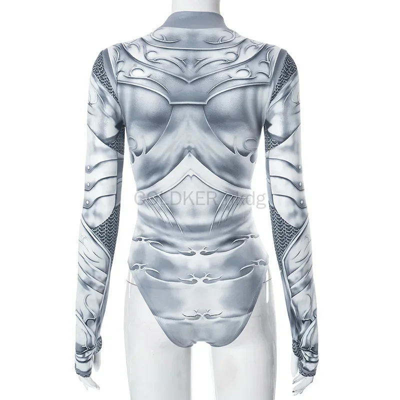 

New Model Y2K Fashion Bodysuits Womens Halloween Jumpsuit Bodysuit Cosplay 3D Skull Skeleton Robot Costume
