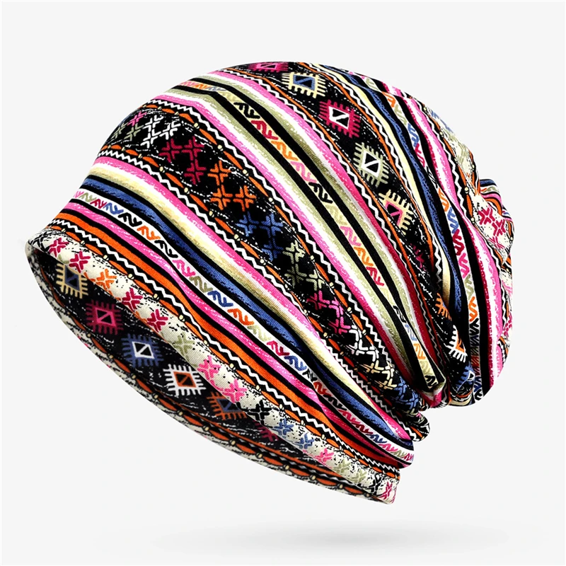 Unisex Fashion Autumn Winter Hat Printed Scarf Cap Warm Beanie Bonnet Hat Retro Fashion Hat Hip Pop Caps For Women Men