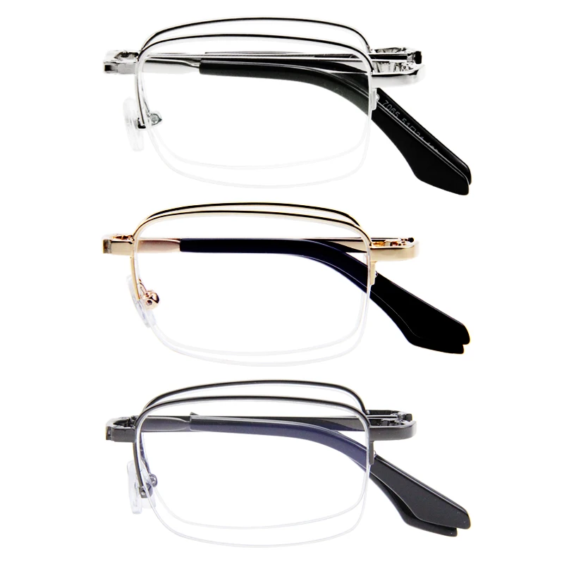 

3 Pack Anti Blue Light Folding Reading Glasses Metal Frame Magnifying presbyopic eyeglasses 3 Pairs Quality Readers Square Frame