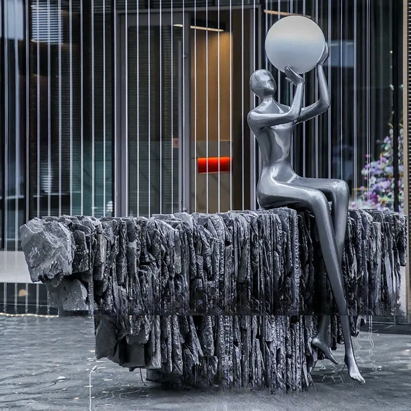 Acier inoxydable, paysage aquatique, art, abstrait, figure, sculpture, département des ventes, sol, ornement