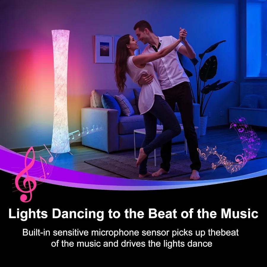 Lampada da terra 61'' Lampada angolare LED RGB intelligente con sincronizzazione musicale e 16 milioni di colori fai-da-te 3 temperature di colore APP telecomando Colo