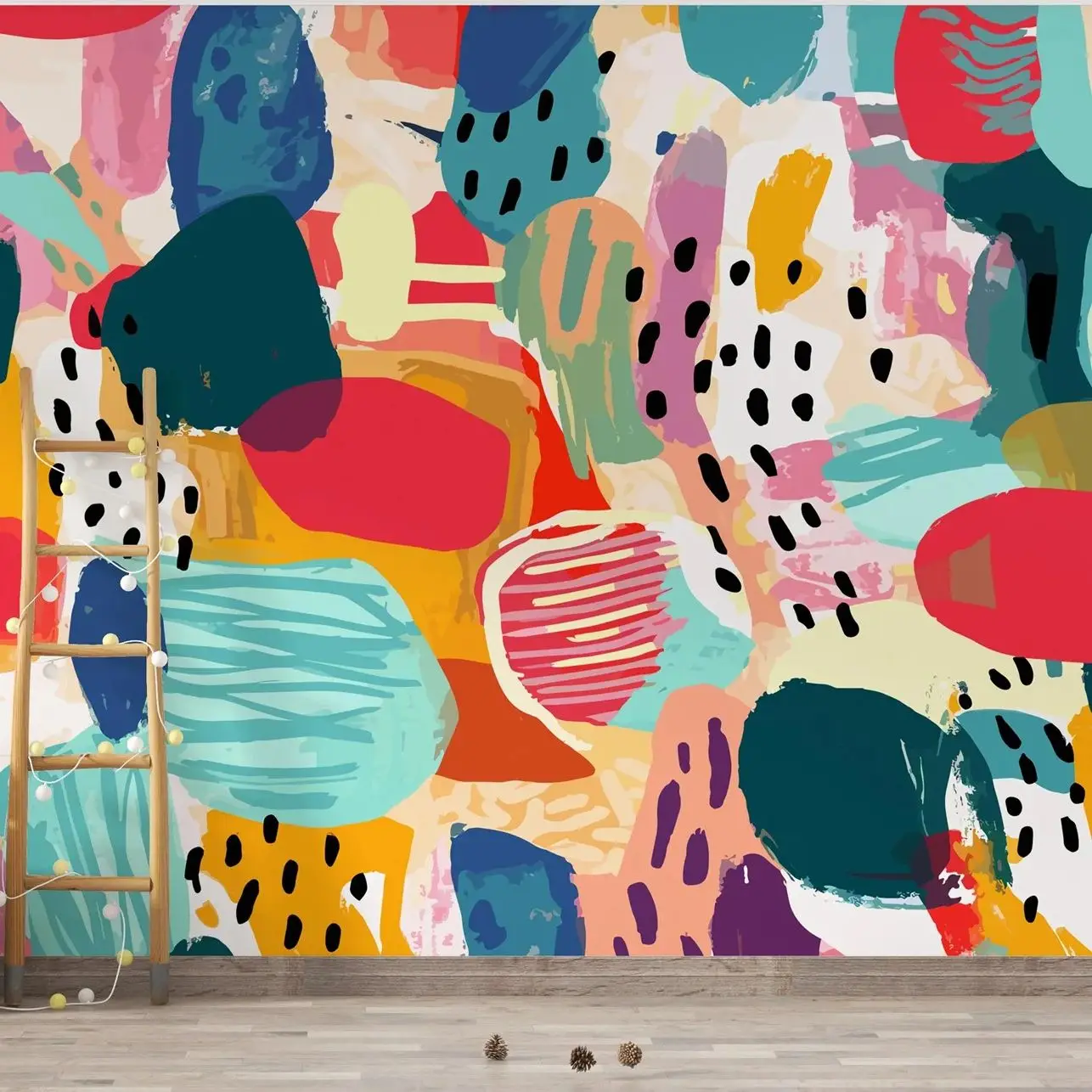 Colorful Abstract Kids Wallpaper, Bright Kids Wall Mural,Nursery Wall Paper Roll,Peel and Stick Or Traditional Non-woven Papers