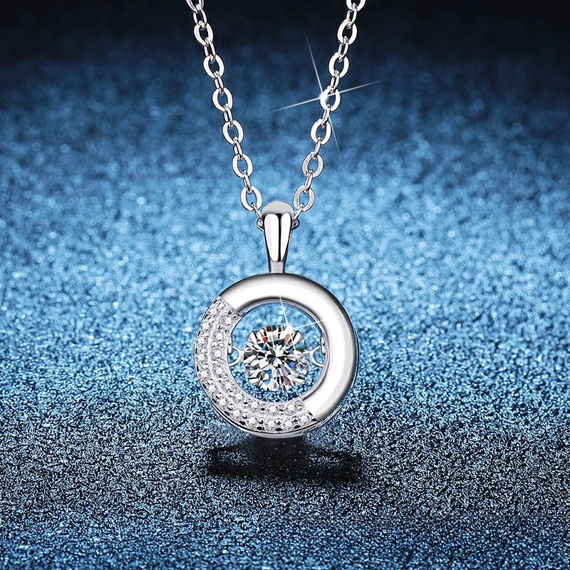 

Hot Selling Moissanite Platinum PT95018k Gold Necklace with A Heart Pounding Donut Pendant. Moissanite Necklace for Women