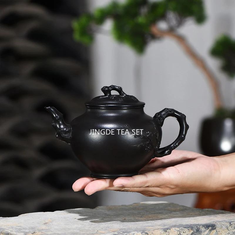 

350ml Yixing high-end Yixing purple clay teapot raw ore black mud handmade stone spoon teapot