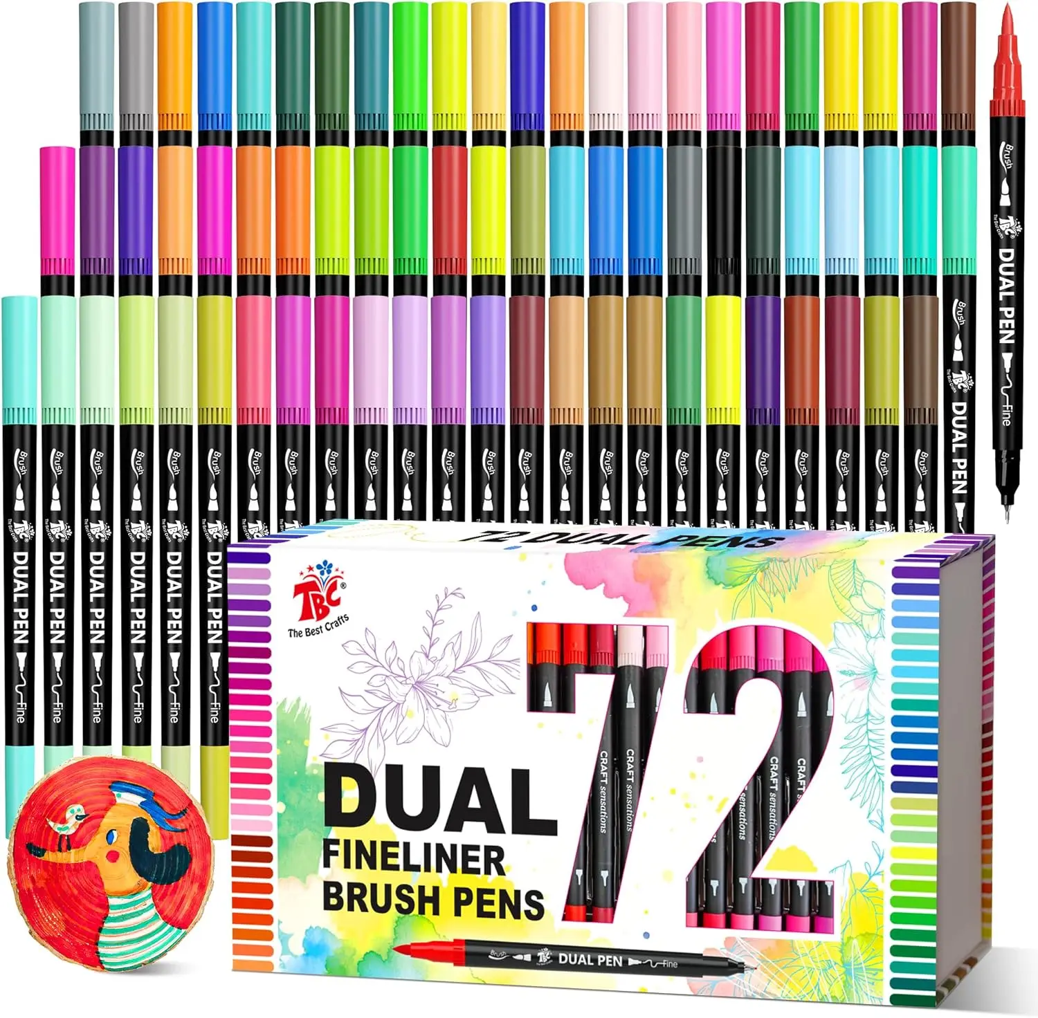 

72 Color Dual Tip Brush Pens, Fine & Brush Markers for Adult Coloring Books, Hand Lettering, Calligraphy