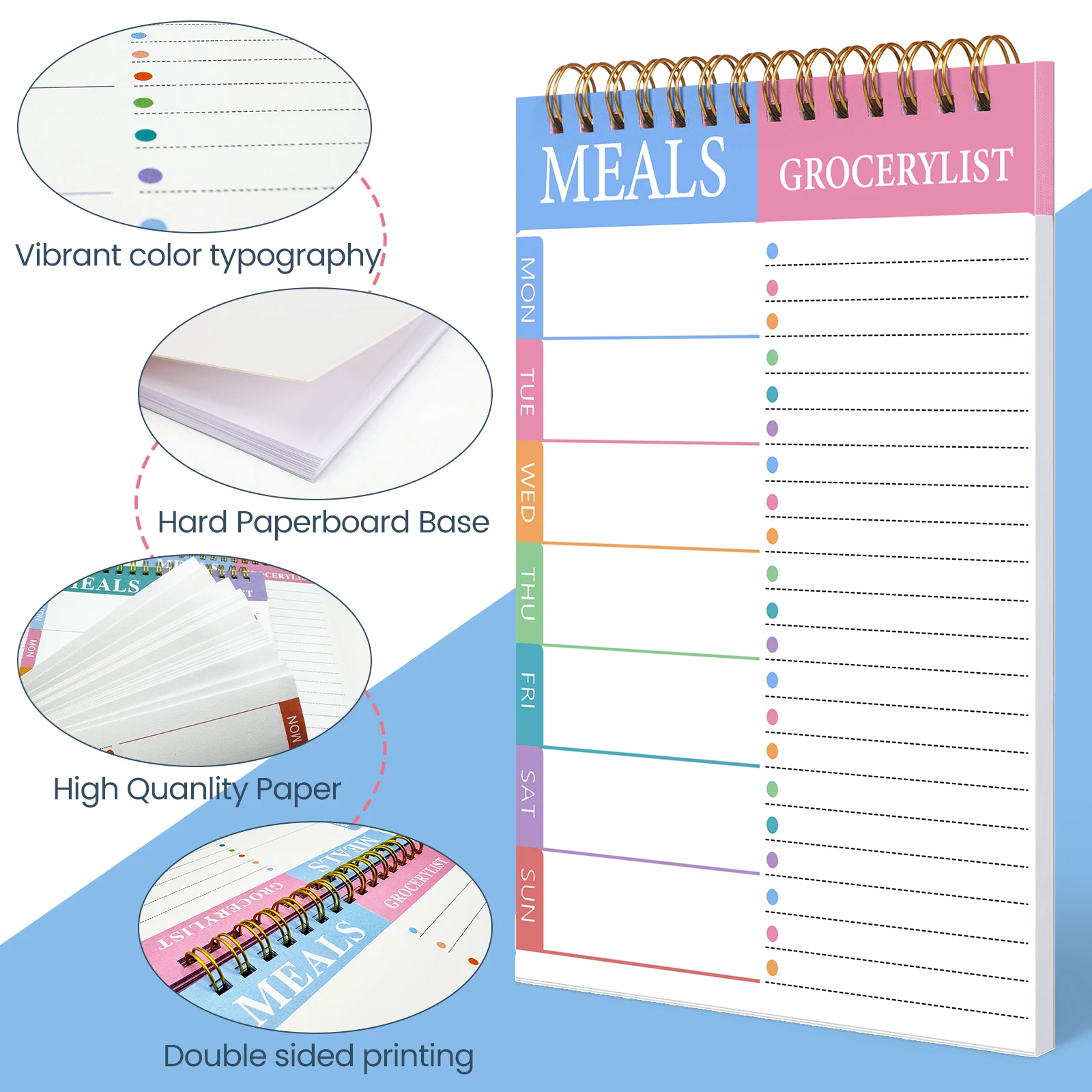 Bloc-notes hebdomadaire et 03 de planification pour régime organisé, carnet de notes, agenda, journal de licence, document de santé, bloc-notes de repas