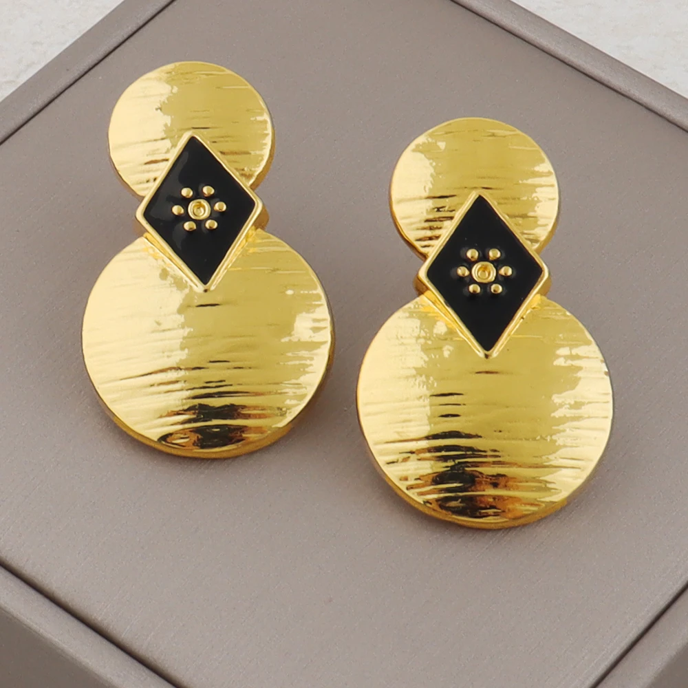 

Luxury Dubai African Tassel Earrings & Ring Set Gold Black Square jewellery woman Jewelry Earrings Clip Accessories for jewelry