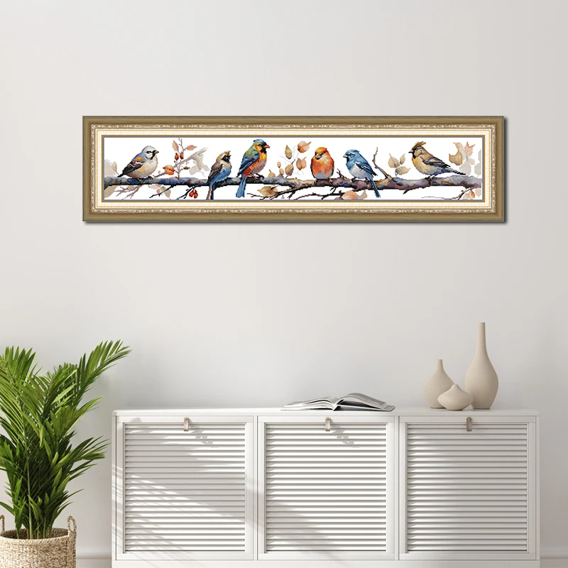 

Joy Sunday Birdies Pattern Printed Cross Stitch Kits Aida Cloth 16/14CT DIY Folk Crafts Counted Hand Embroidery Sets Home Decor