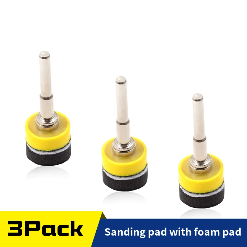 Hook and Loop Sanding Pad Kit 3 Packs 1Inch with 6mm Shank Drill Attachment Backing Pads ,Soft Foam Layer Interface Buffing Pad