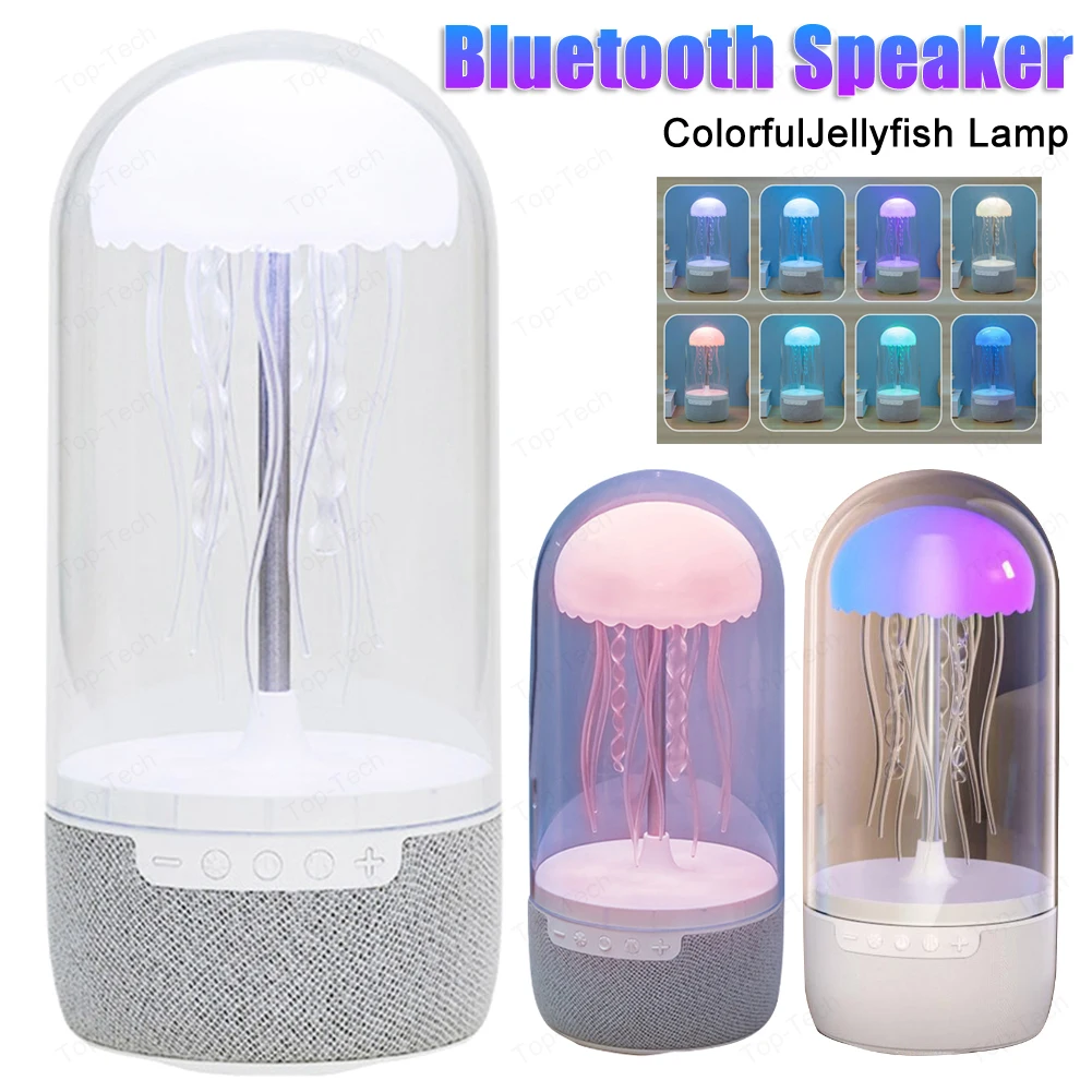 Creative Colorful Jellyfish Lamp Bluetooth-Compatible Speaker HiFi Stereo LED Jellyfish Mood Lamp Color Changing for Home Office