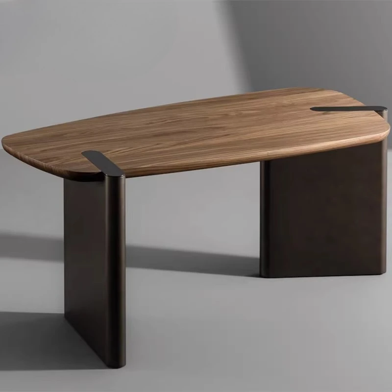 

Italian minimalist special-shaped desk simple walnut color desk