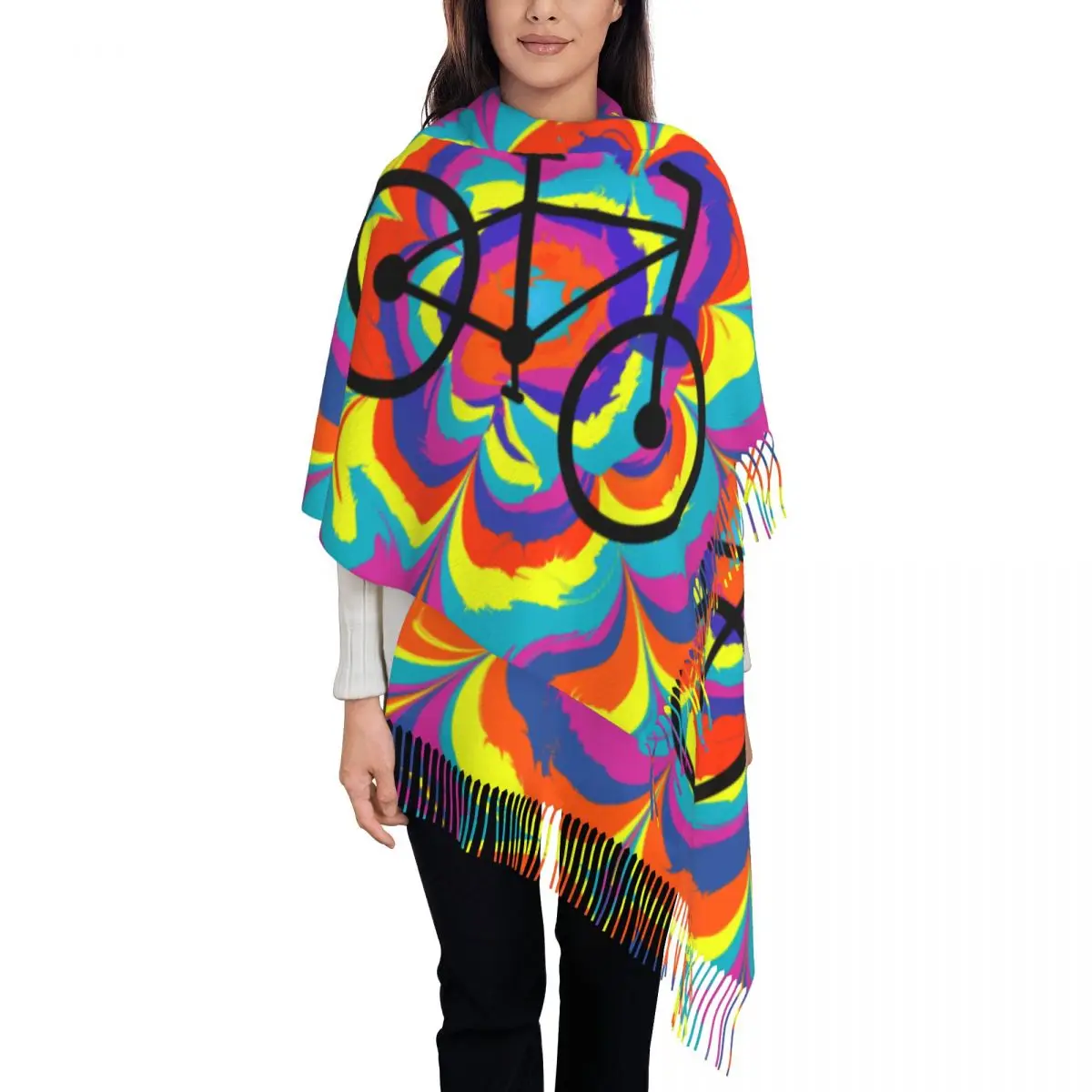 Custom Stylish Bicycle Day 1943 Trip Tassel Scarf Women Winter Fall Warm Shawls Wraps Female Albert Hofmann LSD Scarves