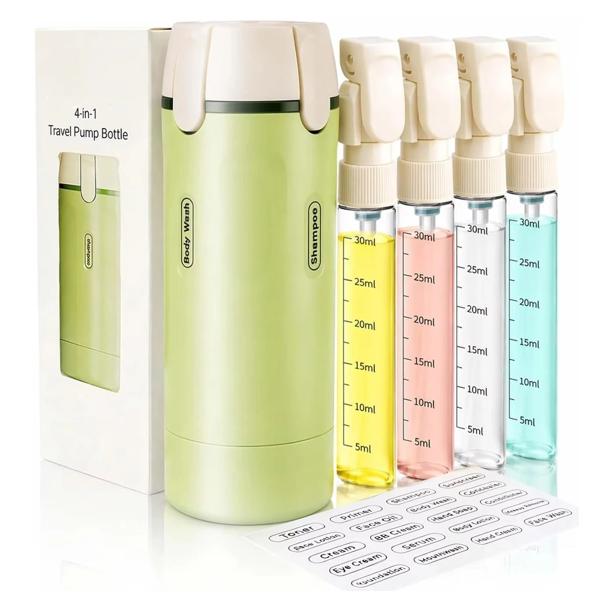 Leak Proof 4in1 Travel Dispenser Portable Refillable Container Bottle Lightweight Storage Bottles For Shampoo Conditioner Lotion