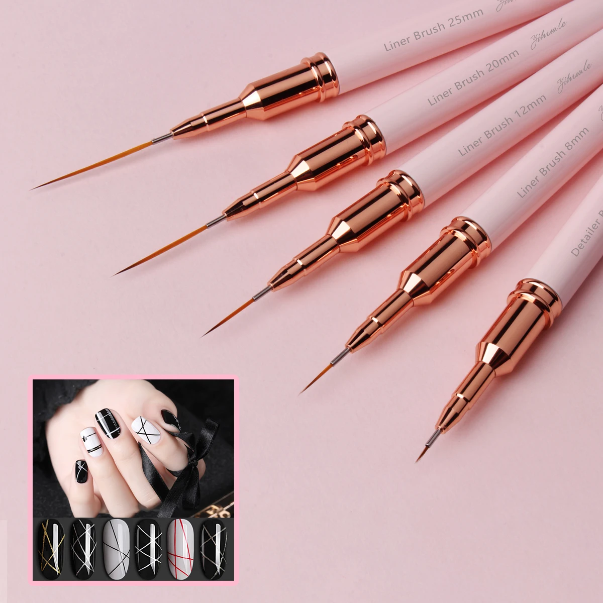 Eval Nail Art Liner Borstels Set Nylon Haar Roze Haak Liner Brush Voor Nagels Acryl Nail Schilderen Penselen Uv Gel schilderen Pen