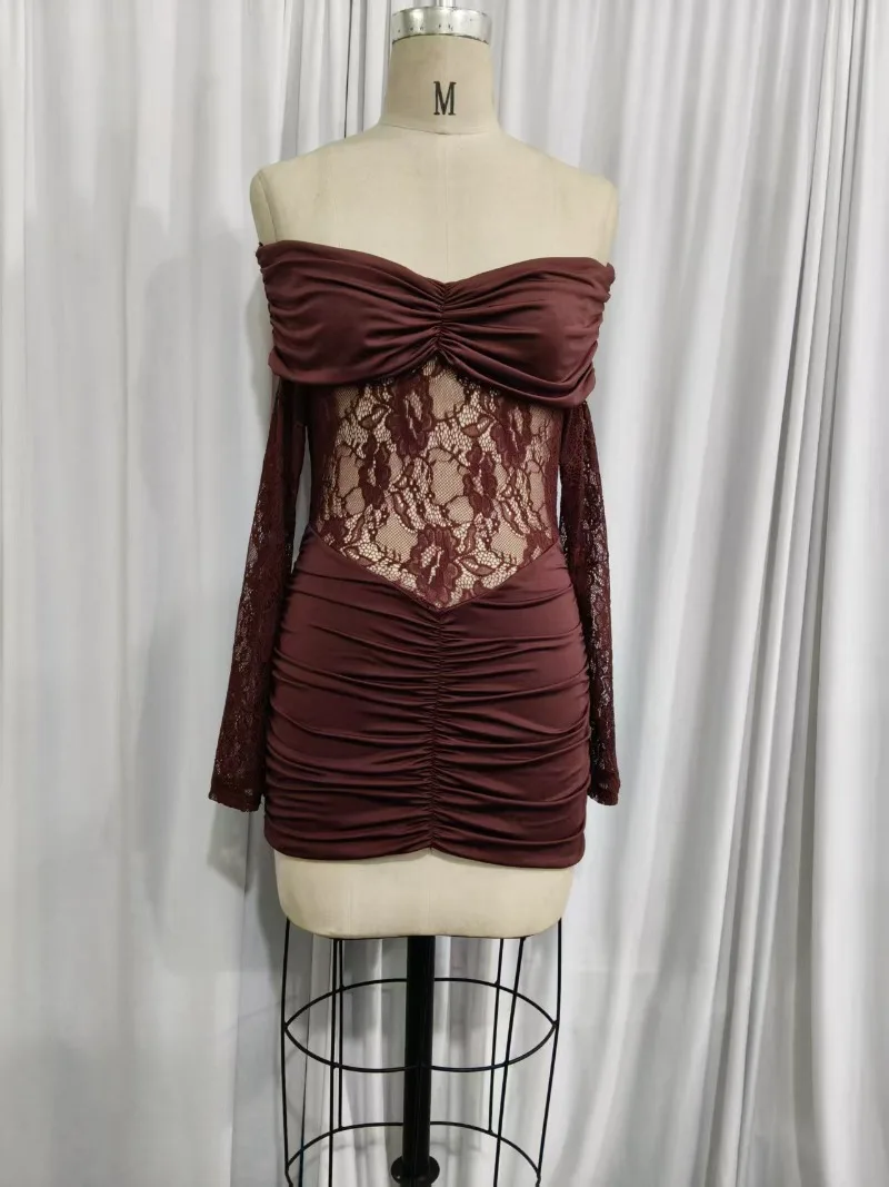 Sexy Off Shoulder Lace Party Dress Women Elegant Slim Fit Birthday Dresses Club Gowns Mini Dresses Chic Summer Women Clothing