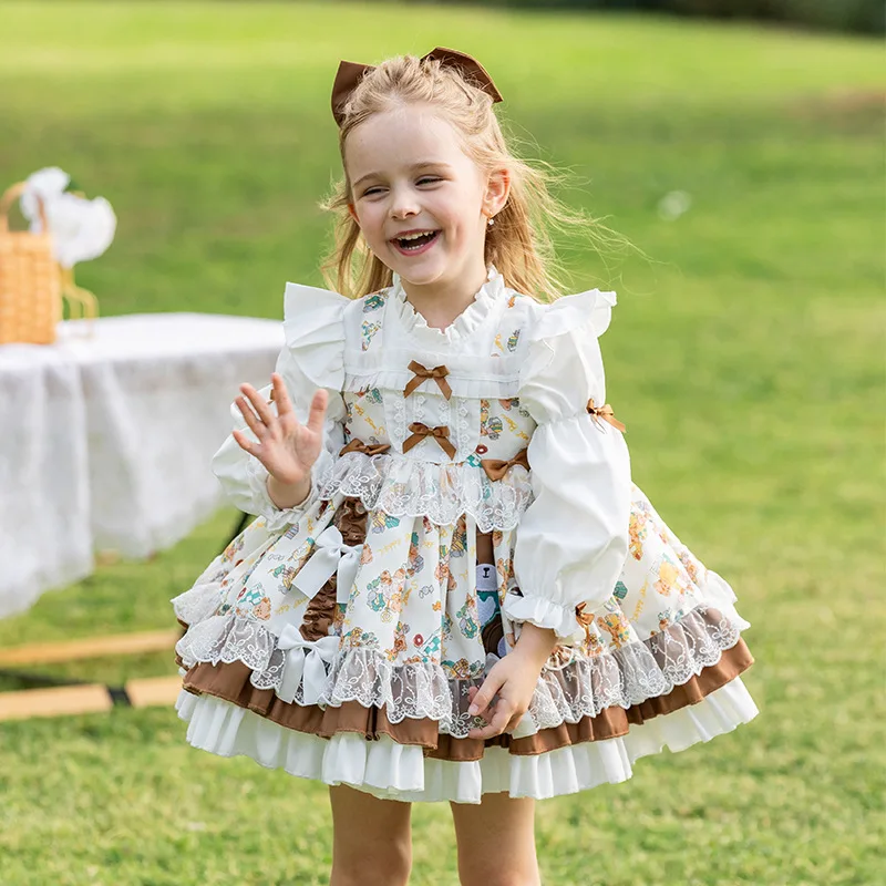 HETISO Girls Lolita Princess Dress Cartoon Children's Elegant Birthday Holiday Layered Ball Gown Kids Party Wear 2-10 Years